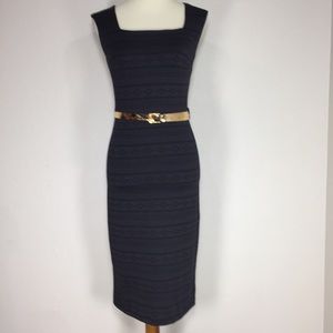 Fitted Diamond Stripe Pattern Sleeveless Belted Sheath Dress Size 4